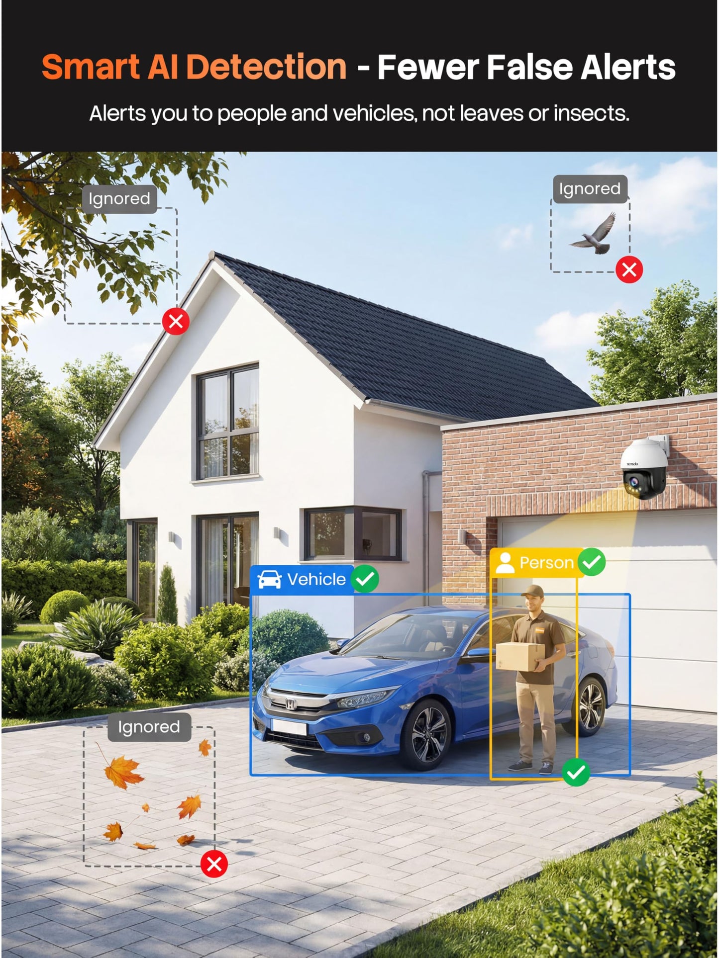 Tenda 5MP QHD Outdoor Pan/Tilt Wi-Fi Security Camera, 360° Full Coverage, Color Night Vision, AI Human/Vehicle/Motion Detection, 2-Way Talk, IP65