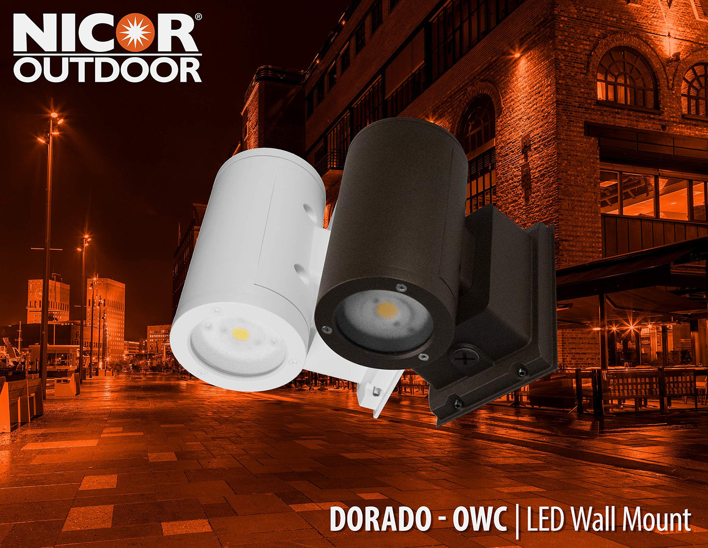 NICOR Outdoor OWCR4U1035MV30WH Dorado 35W Round LED Wall Mount, 3000K, White Outdoor Cylinder Light, 4