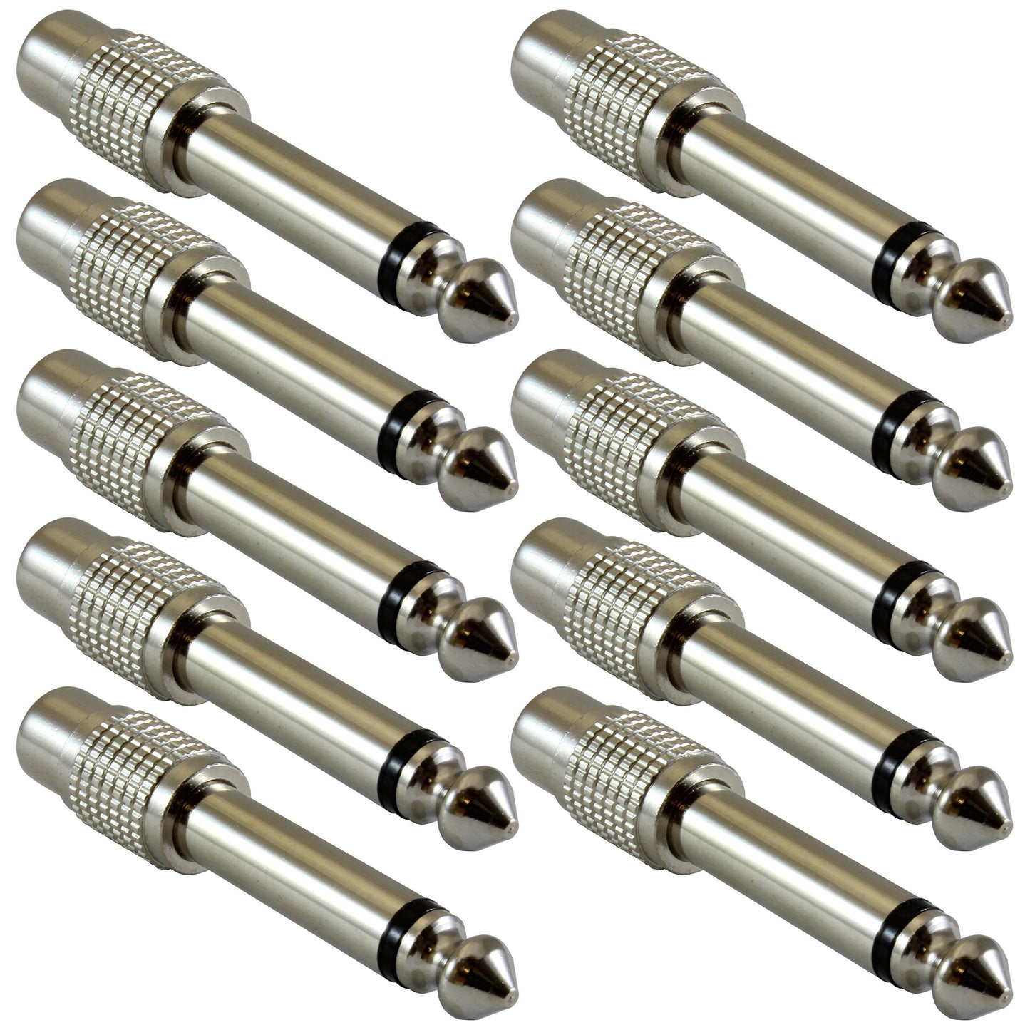 GLS Audio Store RCA to 1/4 TS Adapter - RCA Female to 1/4 Inch Male Mono TS Plug Adapter - All Metal Connectors with High Grip Treads - 10 Pack