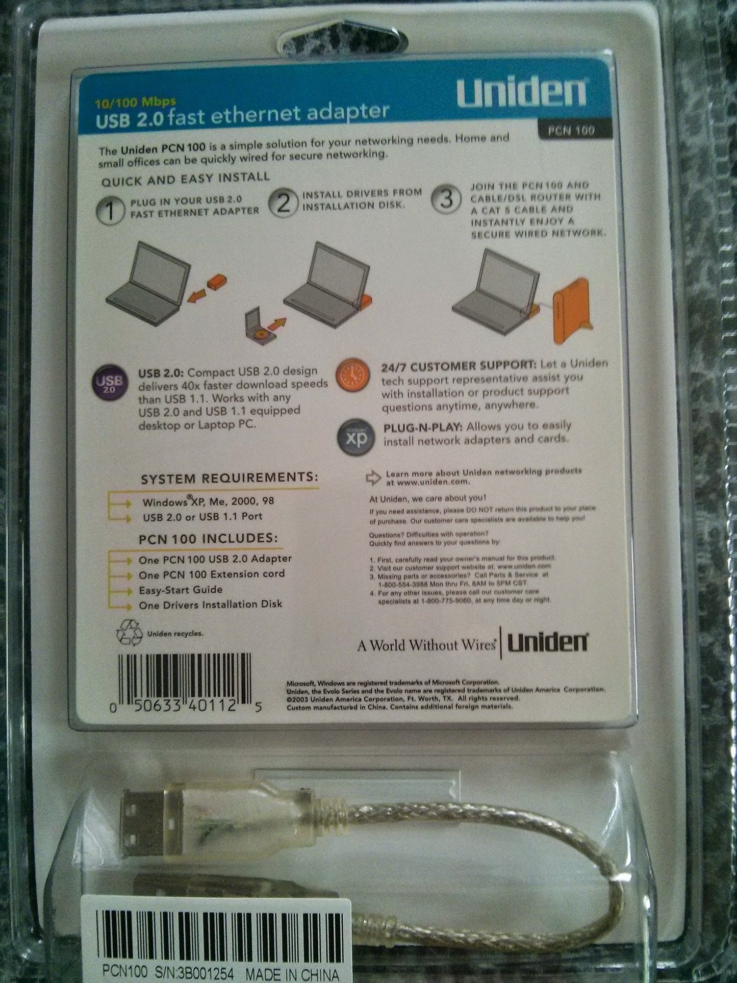 Uniden PCN100 USB 2.0 10/100 Ethernet Adapter