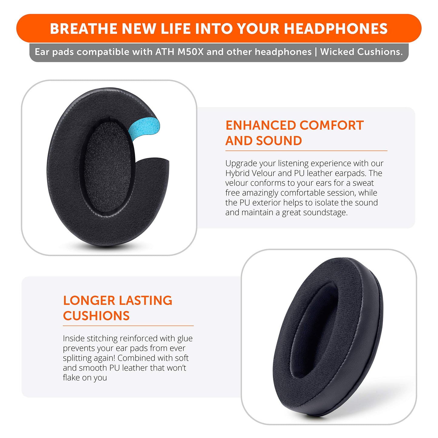 WC PadZ Velour - The Ultimate Upgraded Earpads by Wicked Cushions - Compatible with Audio Technica, HyperX, SteelSeries Arctis & More - Extra Thick