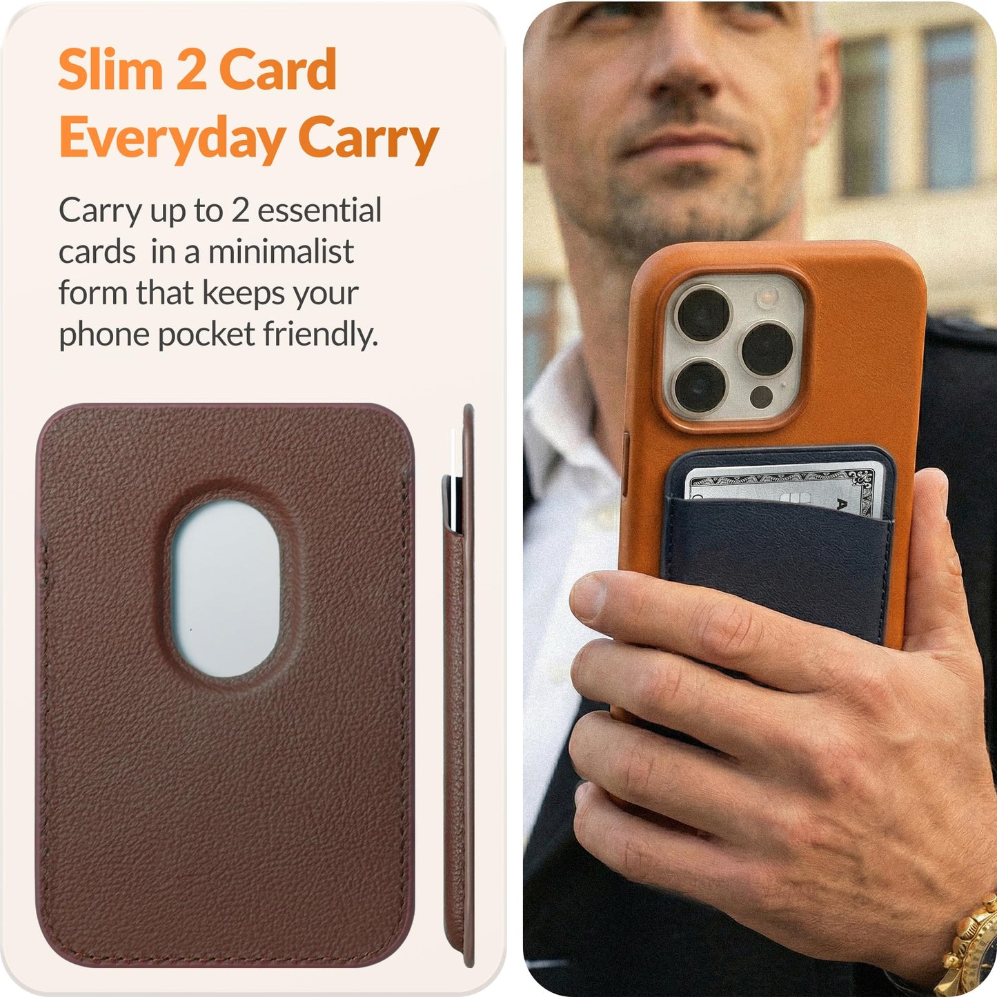 LONLI Classic - Handcrafted European Leather Magnetic Card Wallet - [Compatible with MagSafe] - [Slim and Strong Magnetic] - [2-Card Holder]