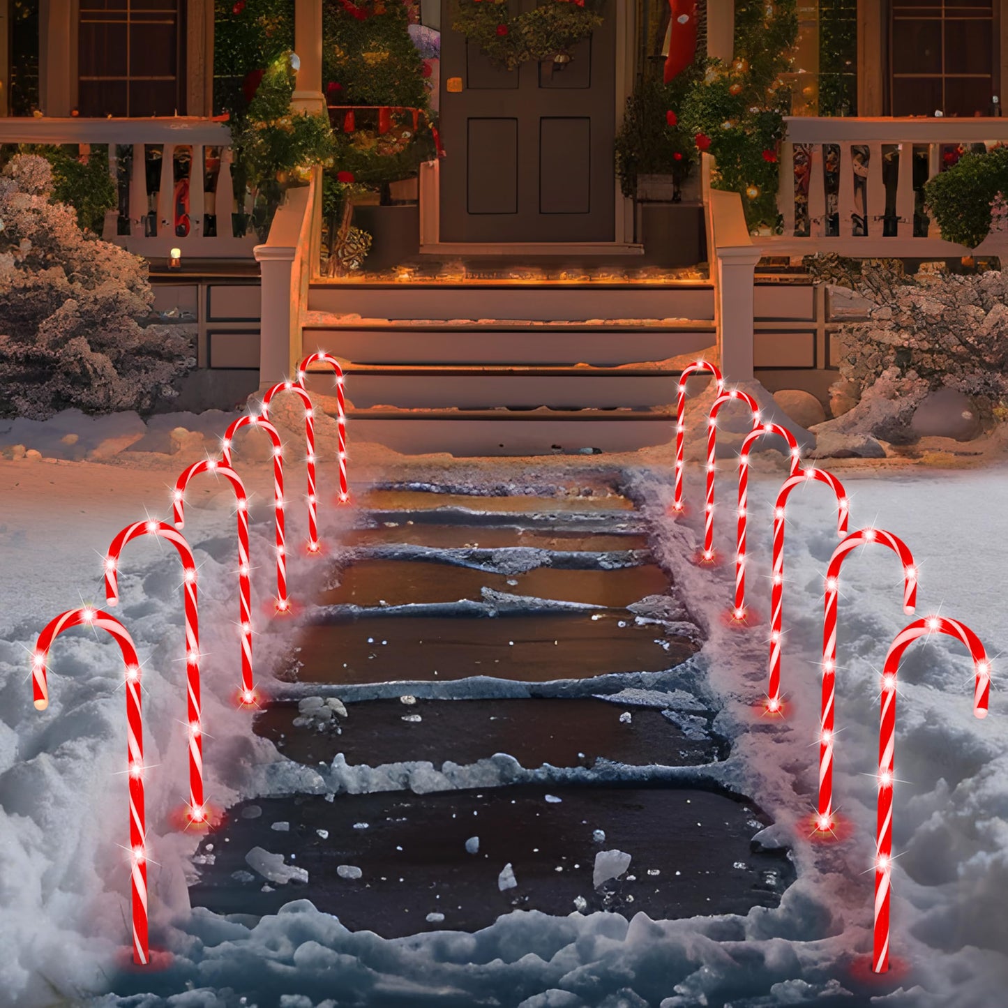 Joiedomi 12 Pcs Christmas Candy Cane Pathway Markers Lights, 16” Stakes Lights with Warm White, Waterproof Outdoor Decorations for Xmas Indoor