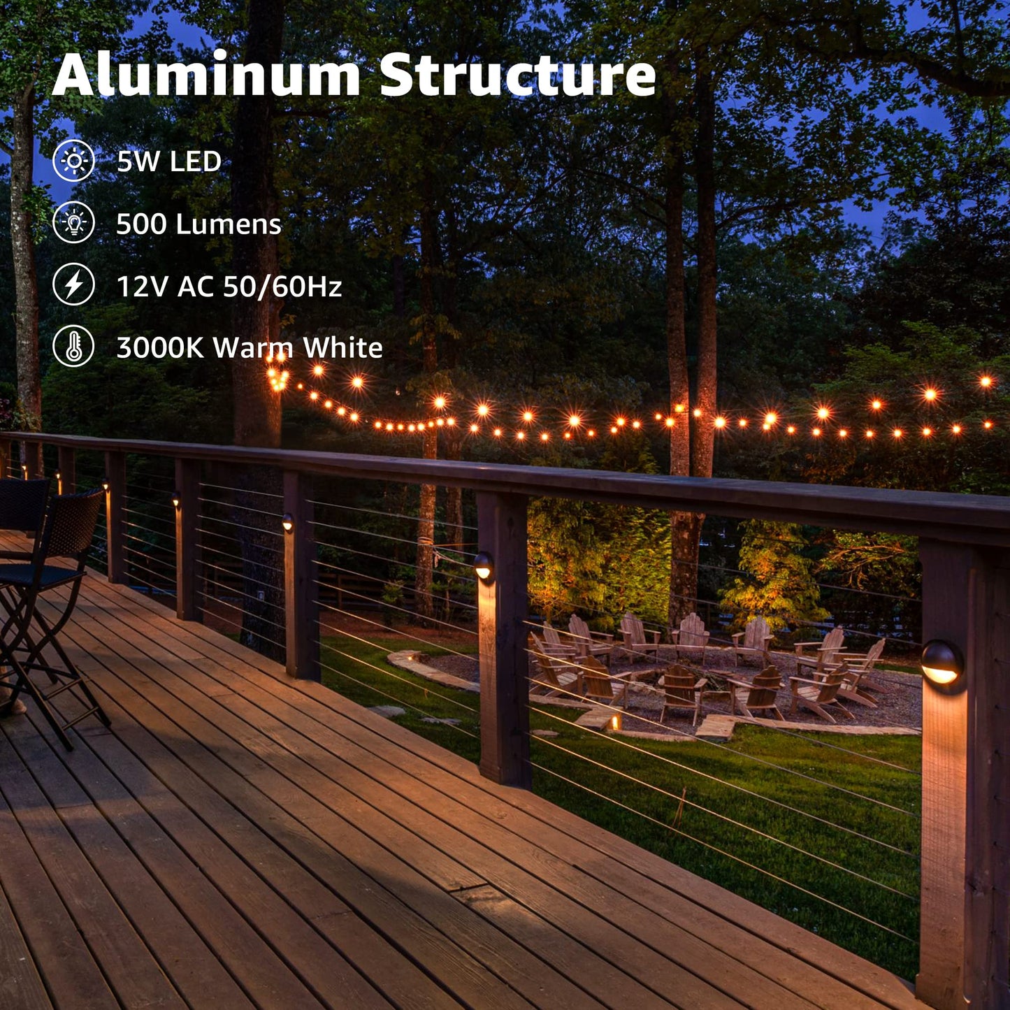 SUNVIE 12 Pack Low Voltage Deck Lights 5W LED Landscape Step Stair Lights Outdoor with Fastlock2 Wire Connector 3000K 12-24V Accent Lighting