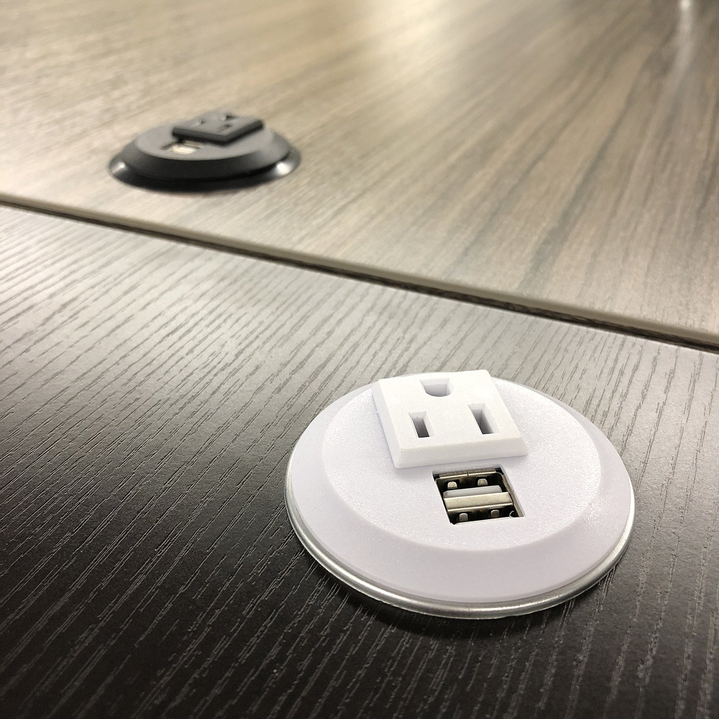 Desktop Power Grommet Outlet Data Center, 2" or 3" Hole No Drilling Required, 1 Outlet W/ 2 USB Ports (WHITE- 2" (No Drilling Required- 6ft Power
