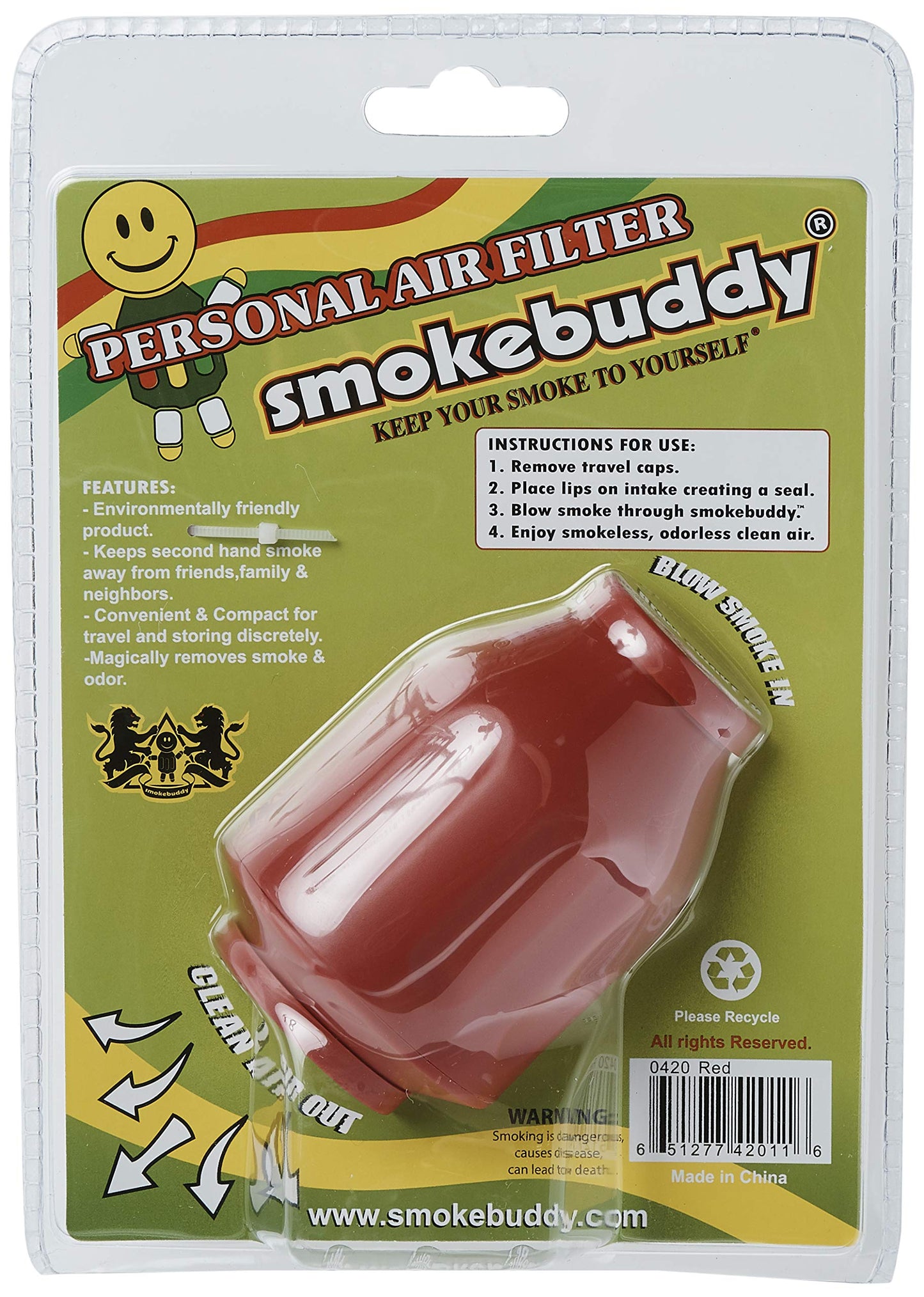 Smoke Buddy 0159-RD Personal Air Filter, Red