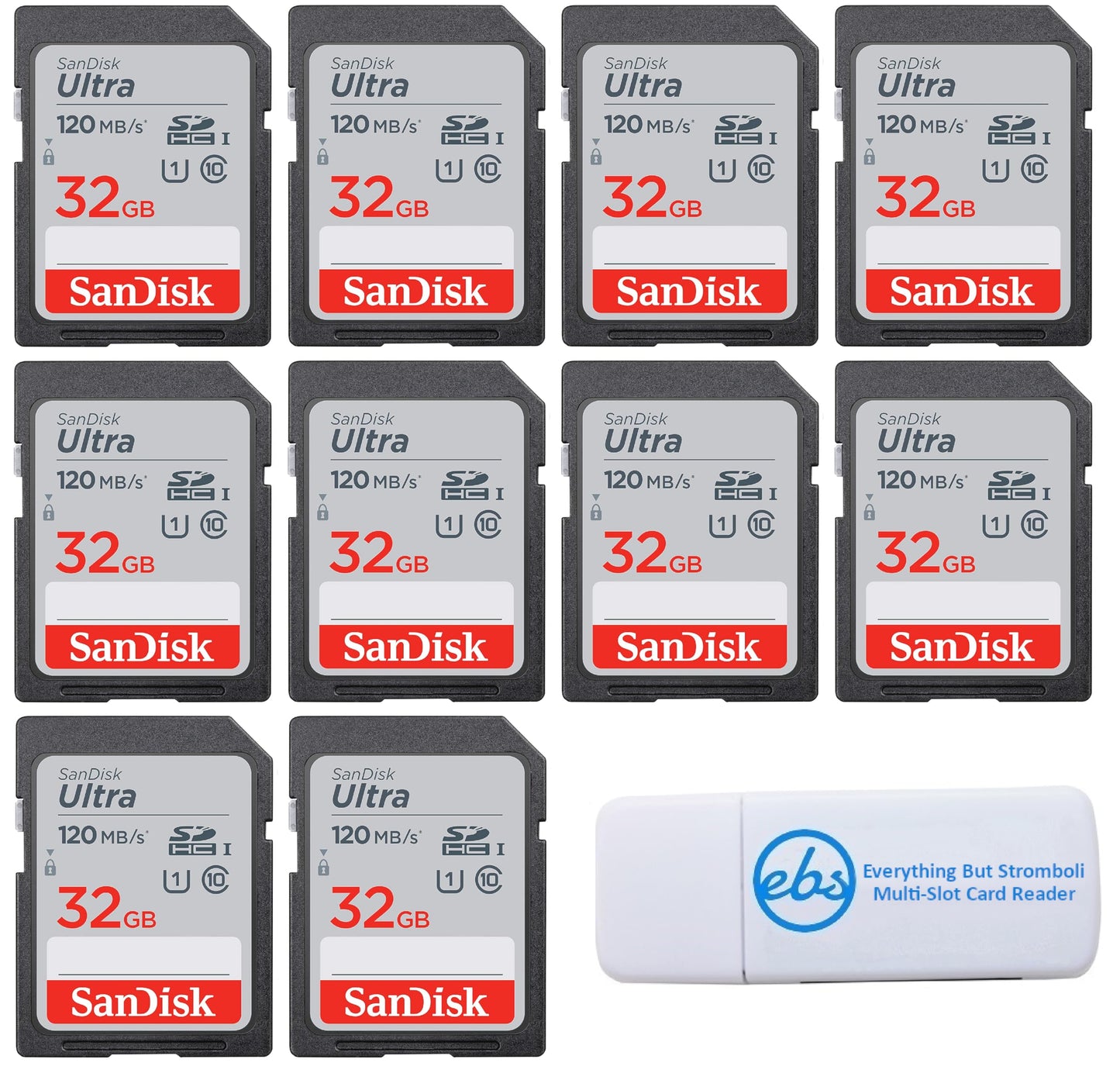 SanDisk 32GB SDHC Ultra Memory Card (10 Pack) Works with Bushnell Stealth P, Stealth X, Core Series Trail Camera (SDSDUN4-032G-GN6IN) Bundle with (1)
