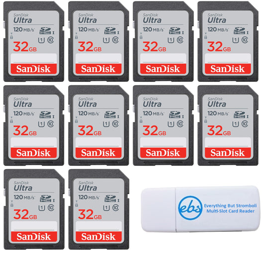 SanDisk 32GB SDHC Ultra Memory Card (10 Pack) Works with Bushnell Stealth P, Stealth X, Core Series Trail Camera (SDSDUN4-032G-GN6IN) Bundle with (1)