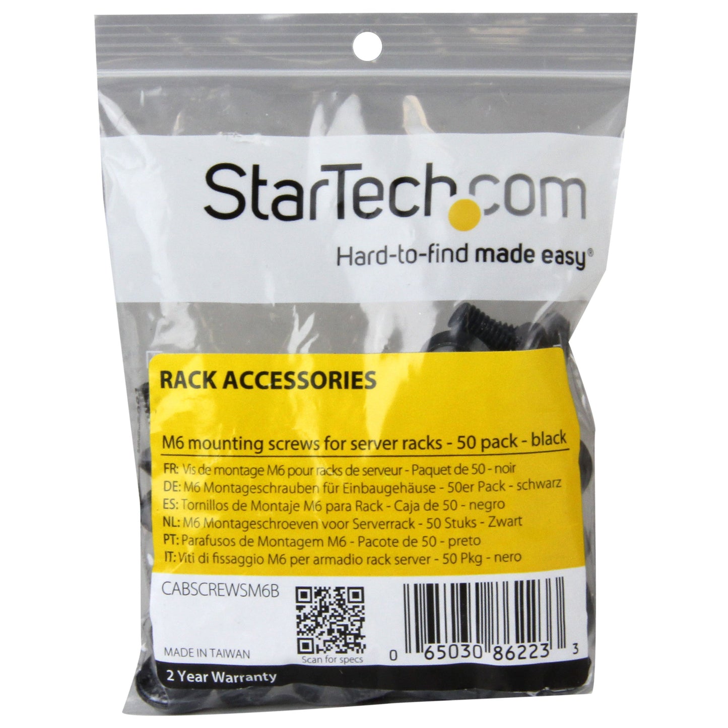 StarTech 50-pack M6 12mm Screws, Mounting Screws for 19" or 10" Server Racks, Cabinets and Enclosures, Black - TAA