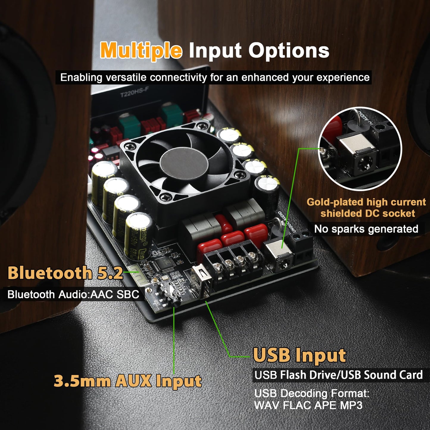 T220HS 220W+220W Power Amplifier Board with Subwoofer 2.0 Channel, 12V-36V Audio Power Amplifier Module with Treble and Bass Control
