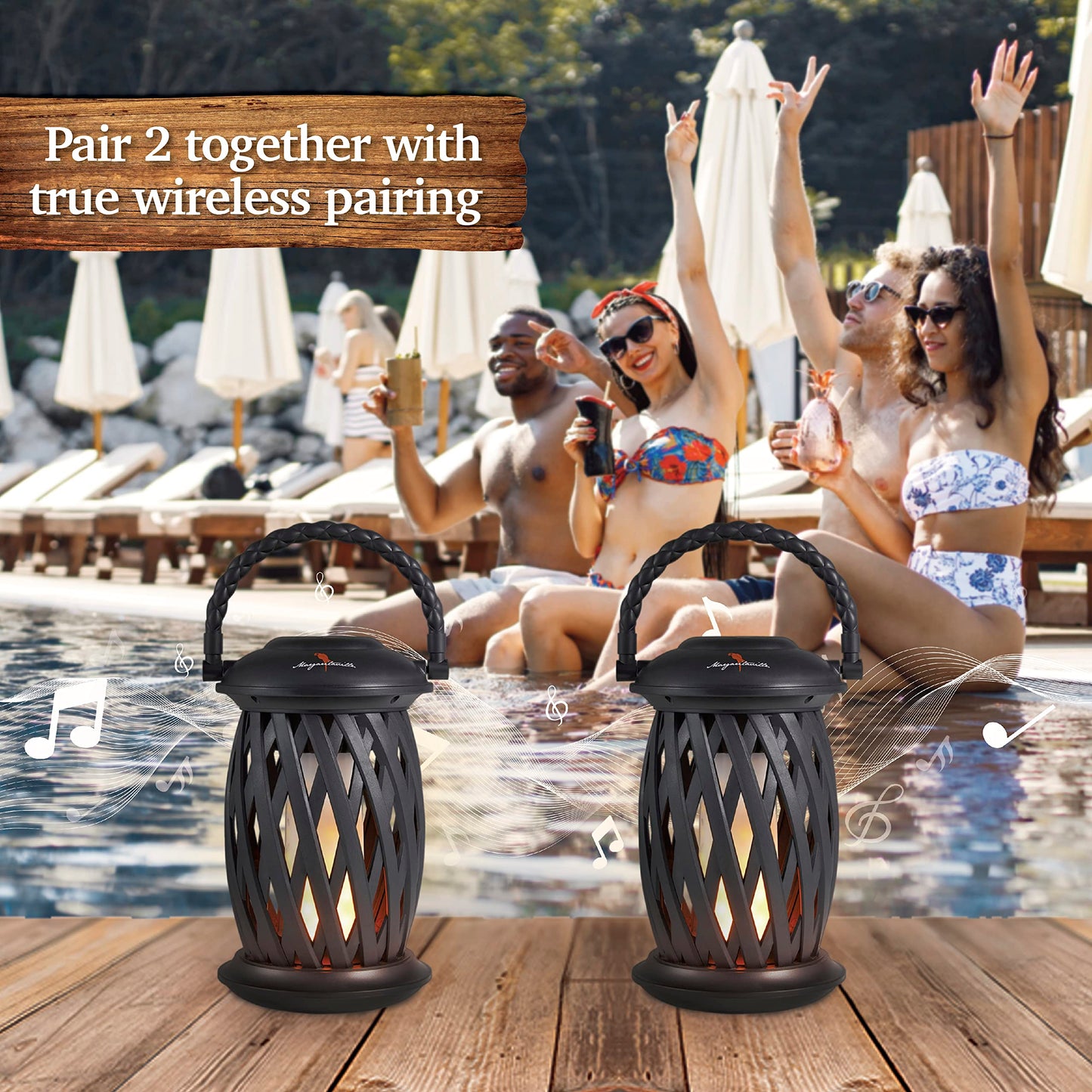Margaritaville Tiki Torch - Waterproof Bluetooth Speaker, Portable Party Speaker with Flickering LED Lights, Perfect for Travel, Parties, Yards,