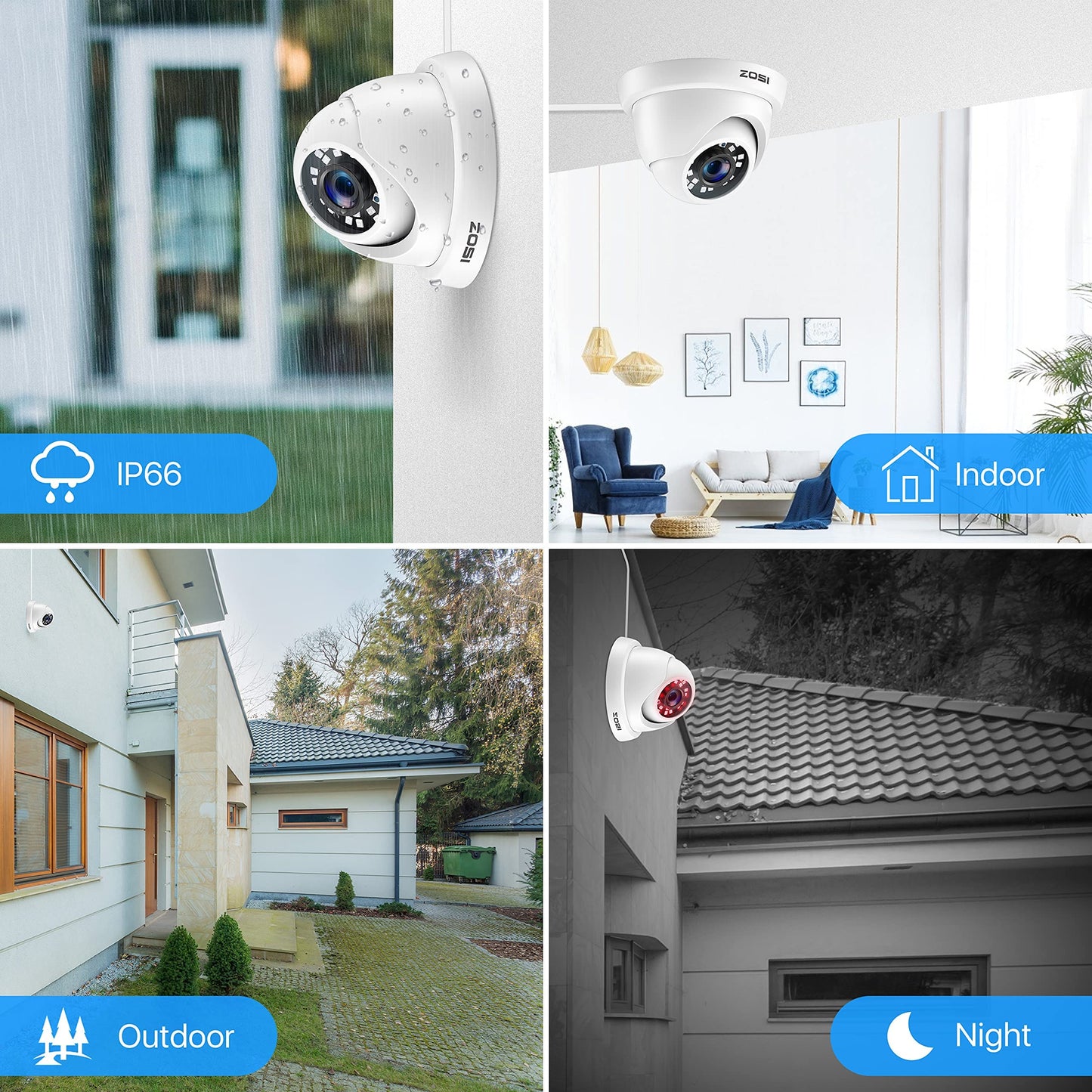 ZOSI 1080P FULL HD 4-in-1 TVI/CVI/AHD/CVBS Security Camera 1920TVL Outdoor Indoor Day Night Surveillance CCTV Dome Camera for HD-TVI, AHD, CVI,