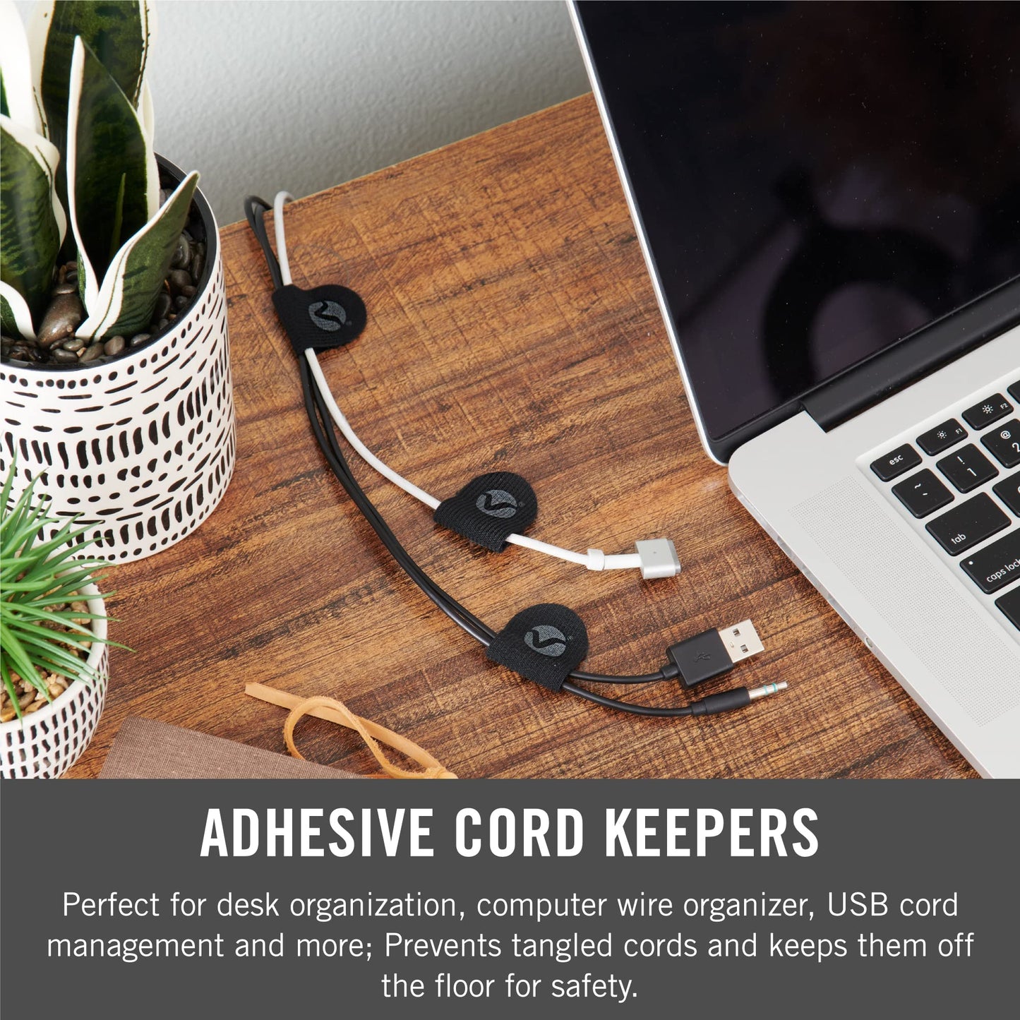 VELCRO Brand Cord Keepers | Soft Nylon Cable Clips Organize Wires in Home, Office, Desk or Nightstand | Removable Adhesive Back Holds Secure, Removes