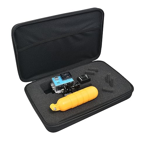 Large Carrying Case with Customizable Foam Protective Storage Case for Sports Camera SJCAM Monopole Accessories Yi 4K LCD SD Cards Batteries Feiyu