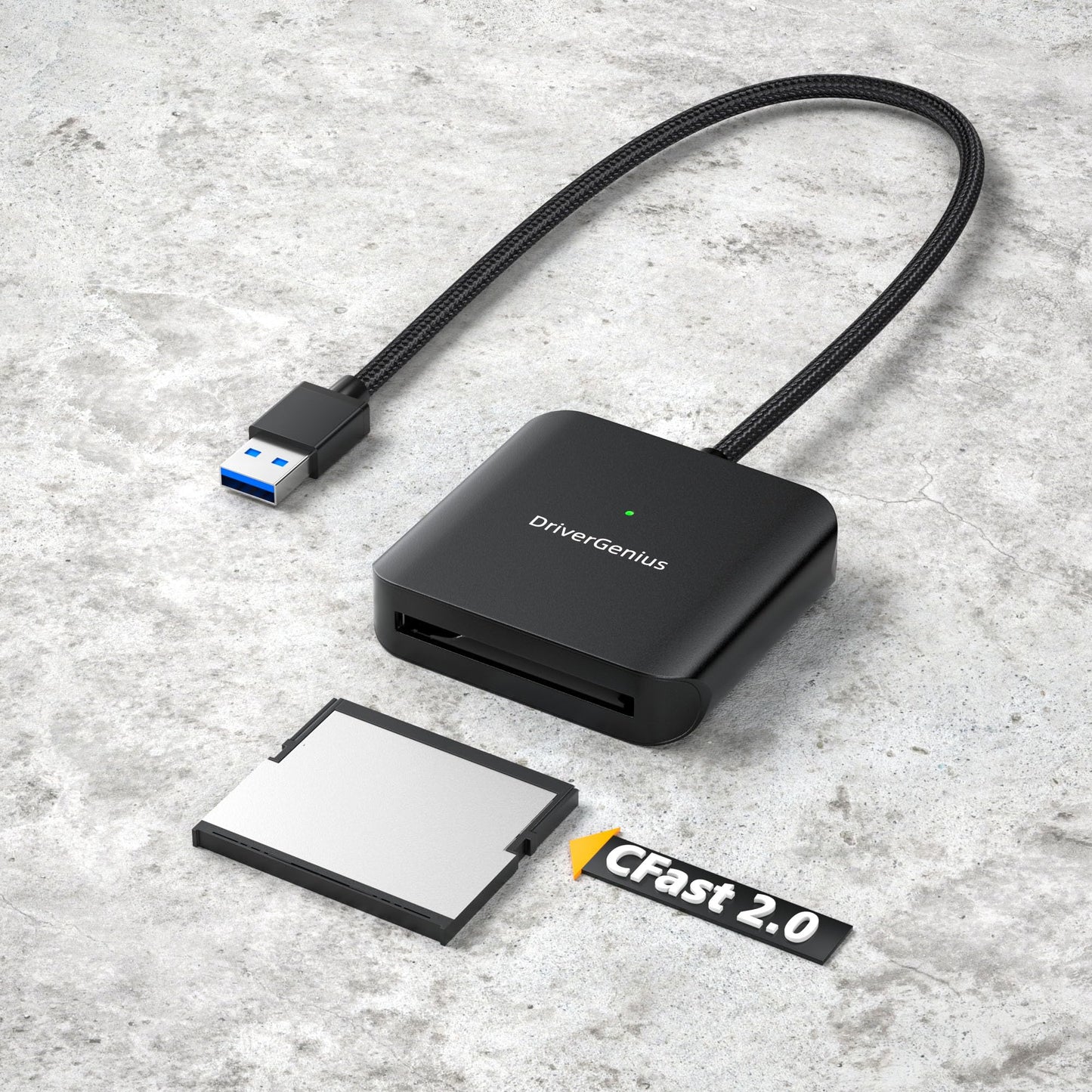 DriverGenius CFast 2.0 Card Reader with USB 3.0 &USB-C, 30cm/0.98ft Nylon Braided Cable, for Professional Photographers and Videographers (Metal