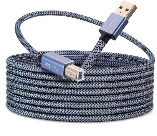 Faodzc 25 ft USB Printer Cord 2.0 Type A Male to B Male - High Speed Compatible with HP, Canon, Dell, Epson, Lexmark, Xerox, Samsung and More