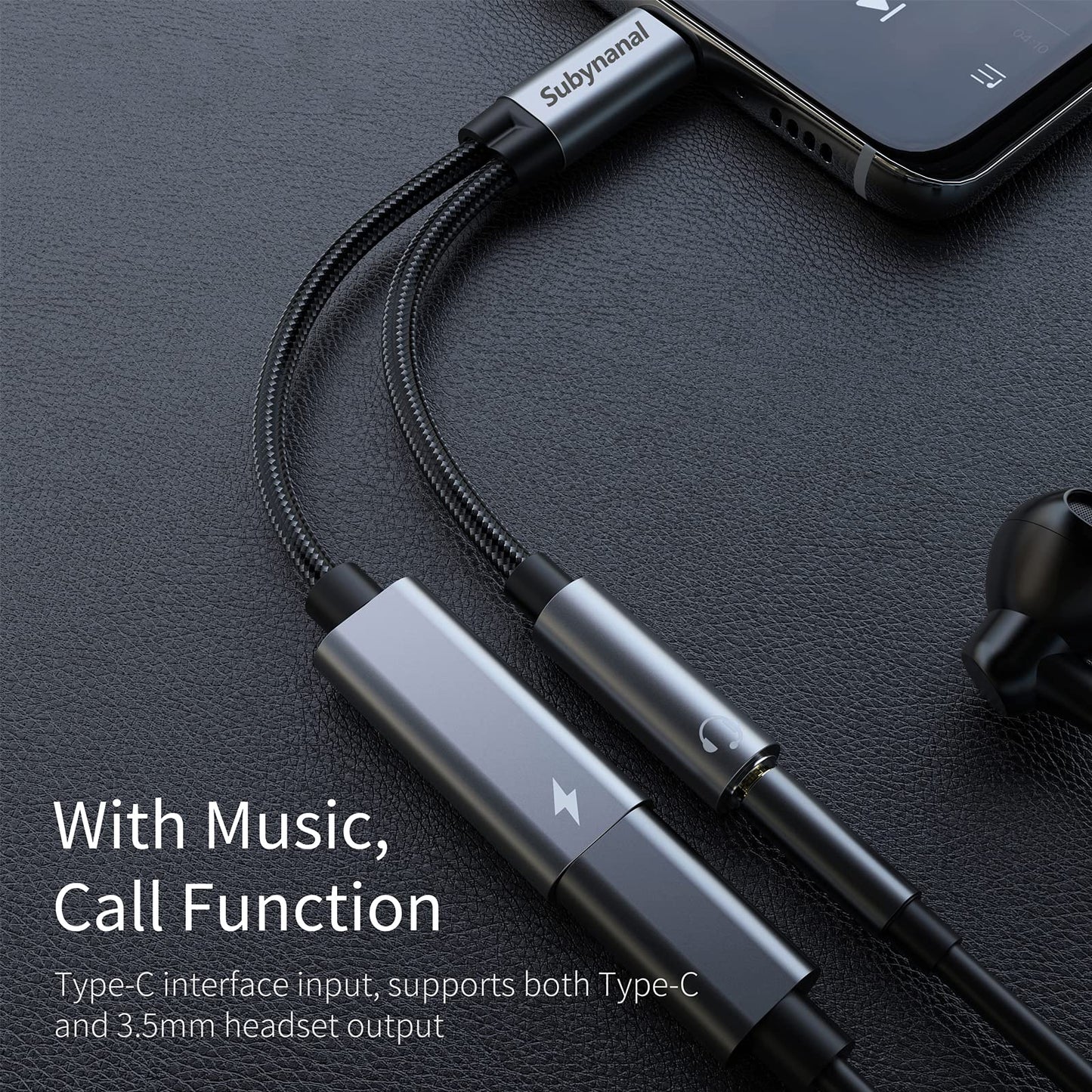 Subynanal USB c to 3.5mm Headphone and Charger Adapter,2 in-1 USB C PD 3.0 Charging Port to Aux Audio Jack and Fast Charging Dongle Cable Cord