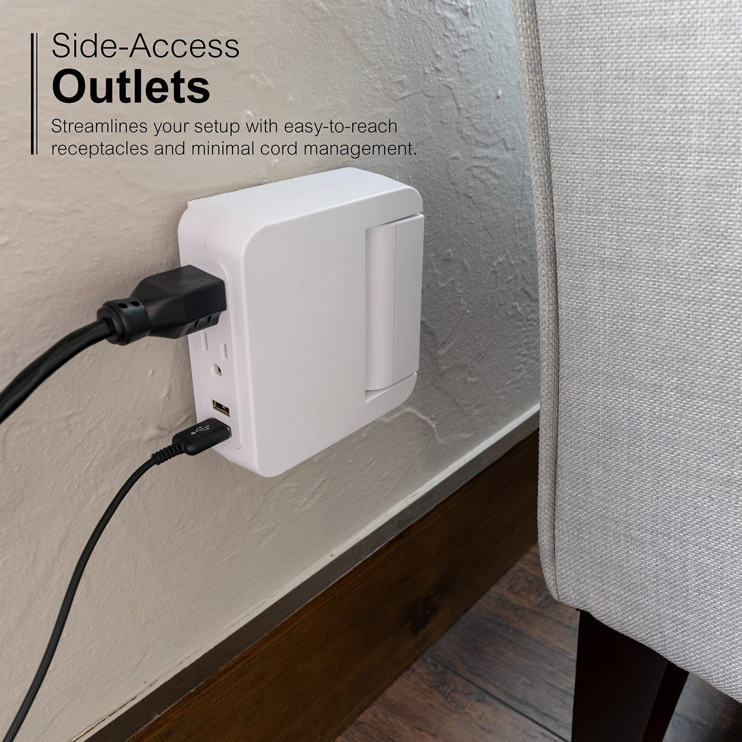 GE Pro Side-Access Swivel Surge Protector, 5-Outlet Extender with 2 USB Ports, Wall Tap Adapter, Charging Station, 3-Prong, 560 Joules, 2.4 AMP/12