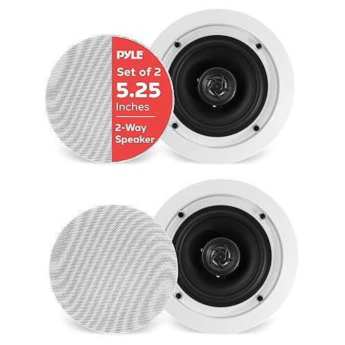 Pyle Pair 5.25” Flush Mount in-Wall in-Ceiling 2-Way Home Speaker System Spring Loaded Quick Connections Dual Polypropylene Cone Polymer Tweeter