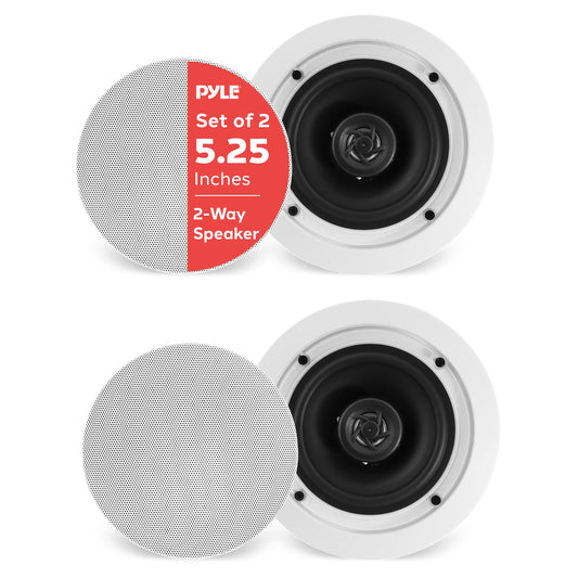Pyle Pair 5.25” Flush Mount in-Wall in-Ceiling 2-Way Home Speaker System Spring Loaded Quick Connections Dual Polypropylene Cone Polymer Tweeter