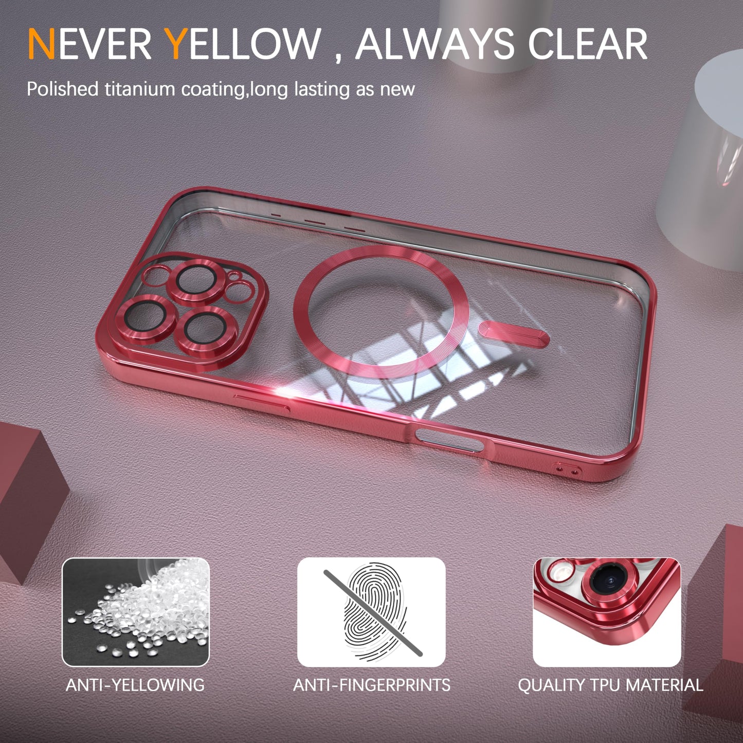 IAIYOXI Magnetic Clear Case for iPhone 15 Pro with Full Camera Lens Protection,Compatible with MagSafe,Plating Soft TPU Phone Case,Anti-Scratch