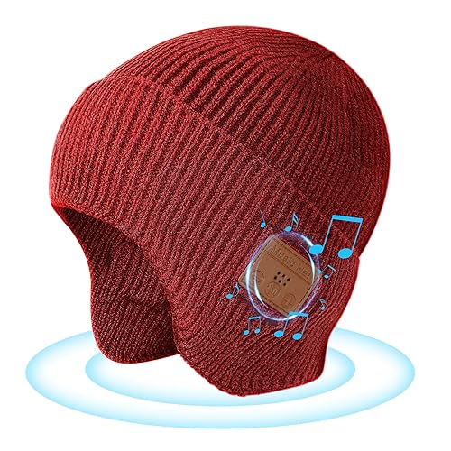 Bluetooth Beanie Hat with Headphones, Wireless Winter Hat Built-in Microphone and Stereo Speakers (Red)