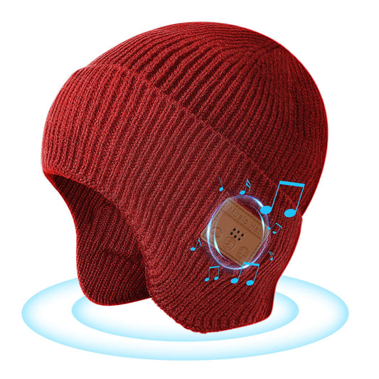 Bluetooth Beanie Hat with Headphones, Wireless Winter Hat Built-in Microphone and Stereo Speakers (Red)