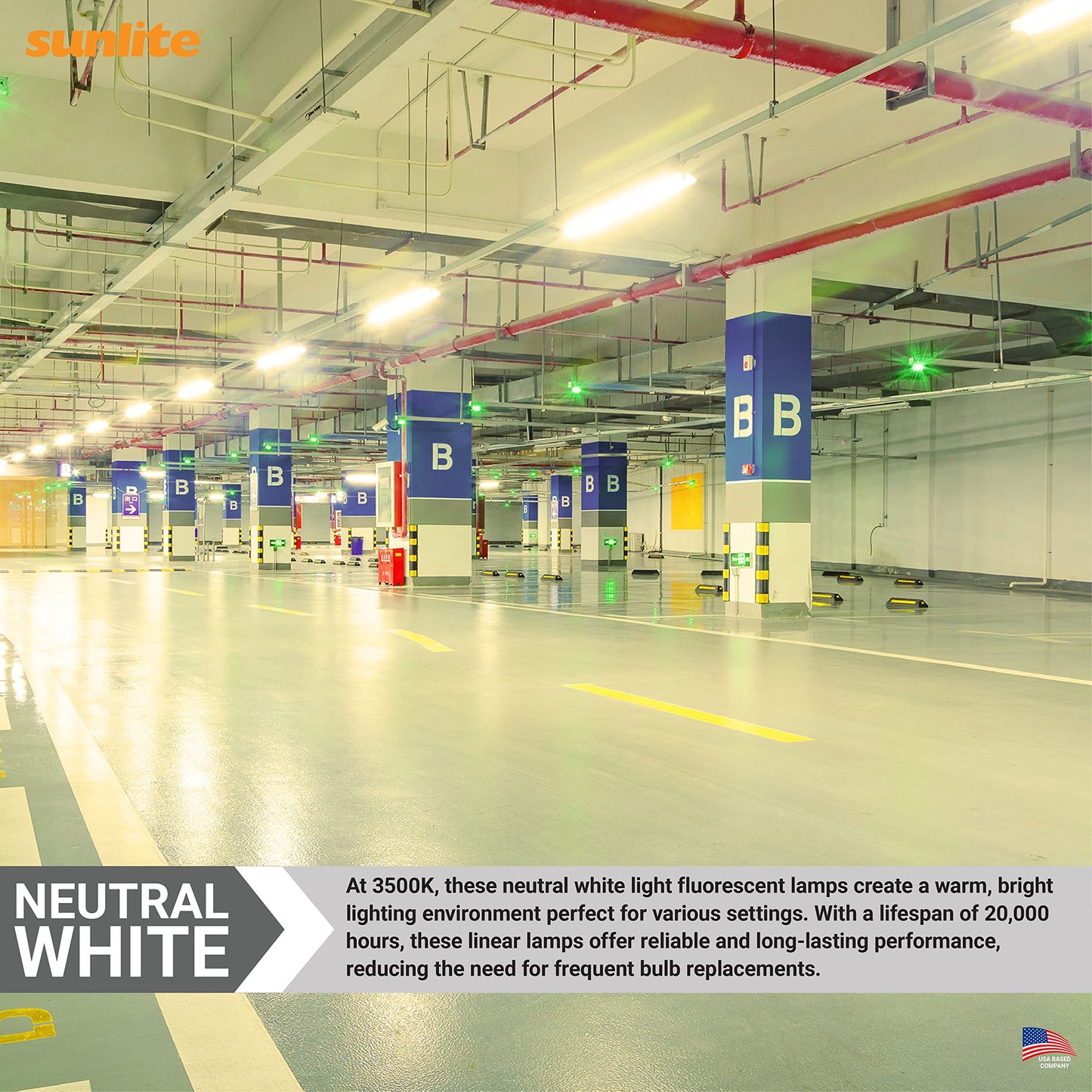 Sunlite 30115 2 Foot T8 Linear Fluorescent Lamp, 17 Watts, 1450 Lumens, F17T8/SP835, 3500K Neutral White, Medium G13 Bi-Pin Base, ROHS Compliant, 30