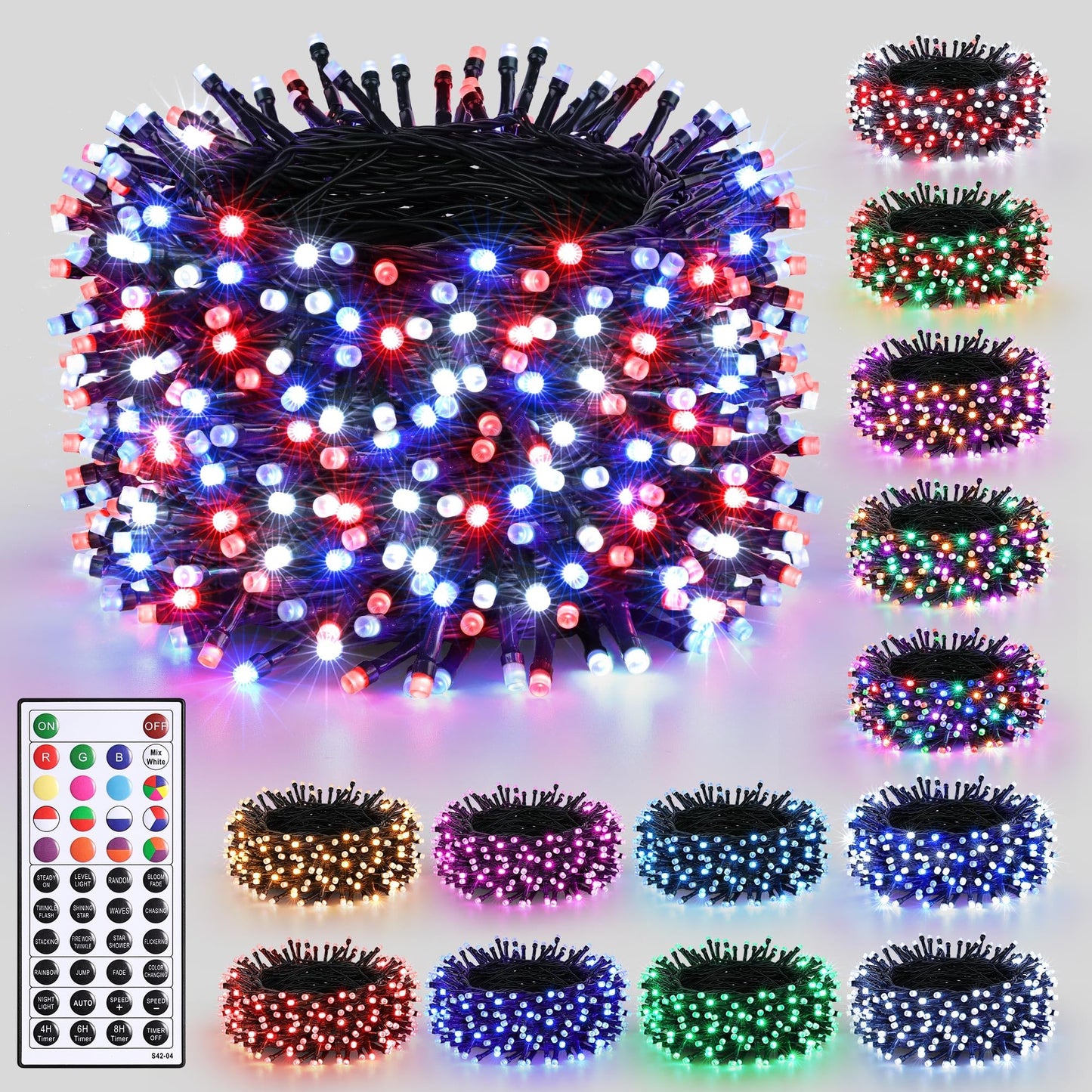 Joomer Red Blue White String Lights Outdoor, 66FT 200LED RGB Lights with Remote Timer Memory, Waterproof Indoor Outdoor 4th of July Independence Day