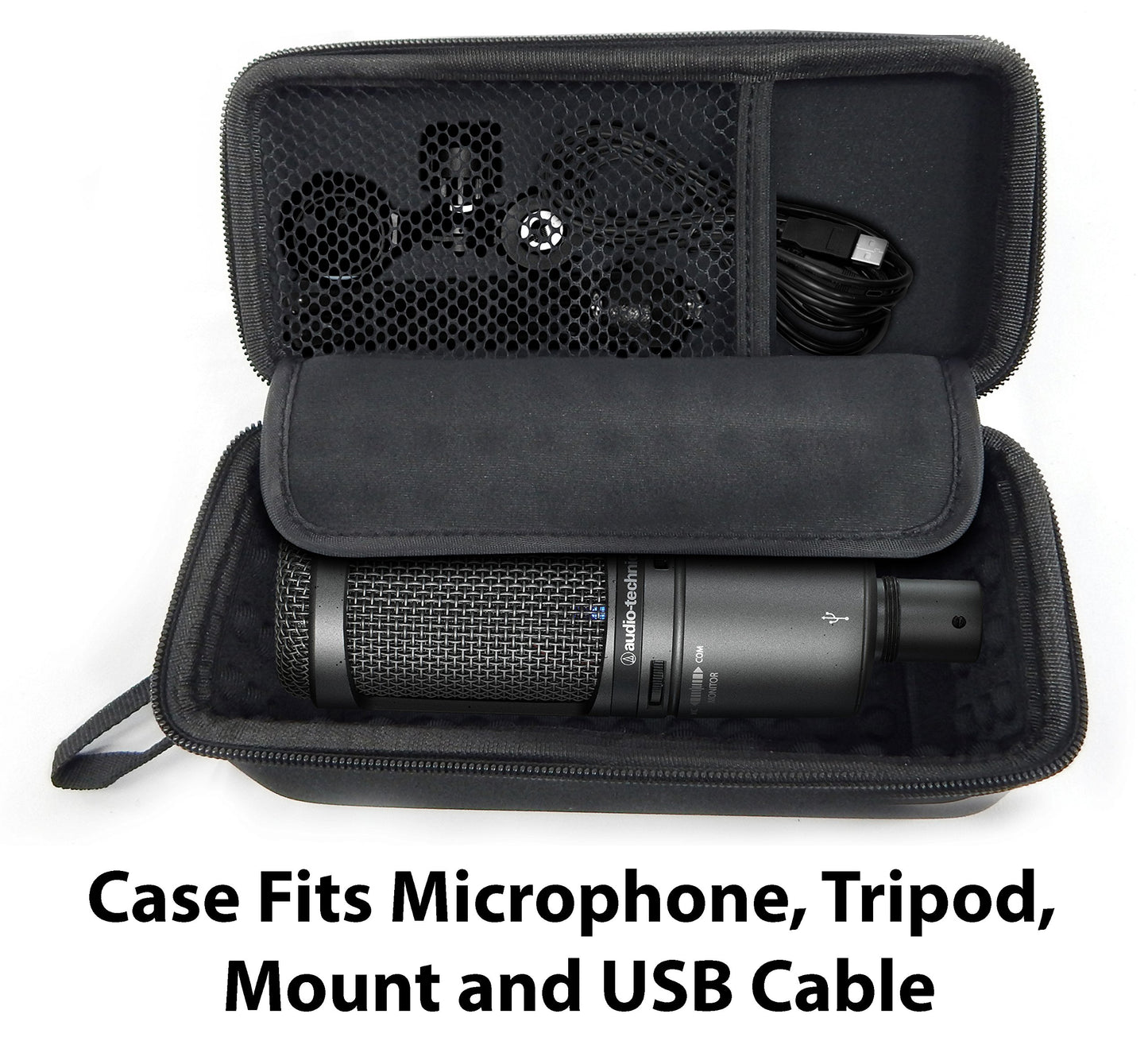 CASEMATIX Padded Microphone Case Compatible with AT2020 USB, AT2020USB Plus, AT2035, AT2050, AT4033A, AT4040, AT4050, ATR2500 USB with Windscreen and
