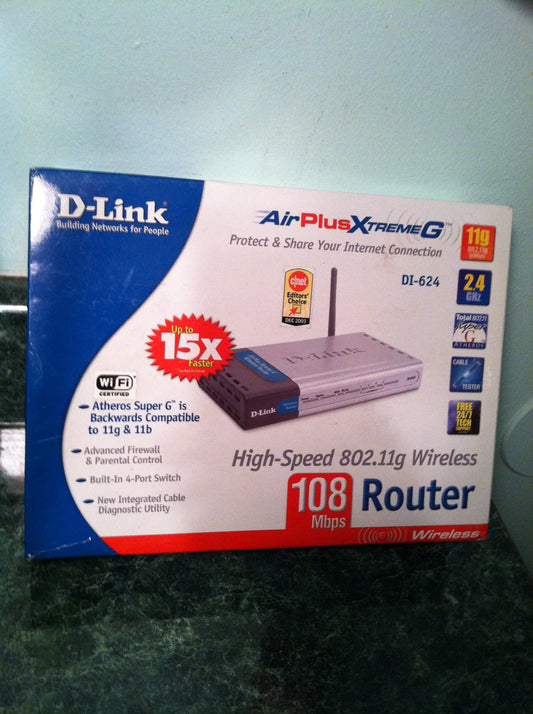 D-Link DI-624 Wireless Cable/DSL Router, 4-Port Switch, 802.11g, 108Mbps