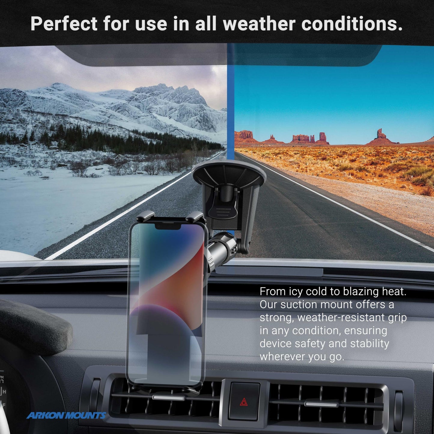 ARKON Mounts Slim-Grip Ultra Windshield Car Phone Mount | Universal Fit Phone Holder | Strong Suction Hold | Arm Extends for Long Dashboards |
