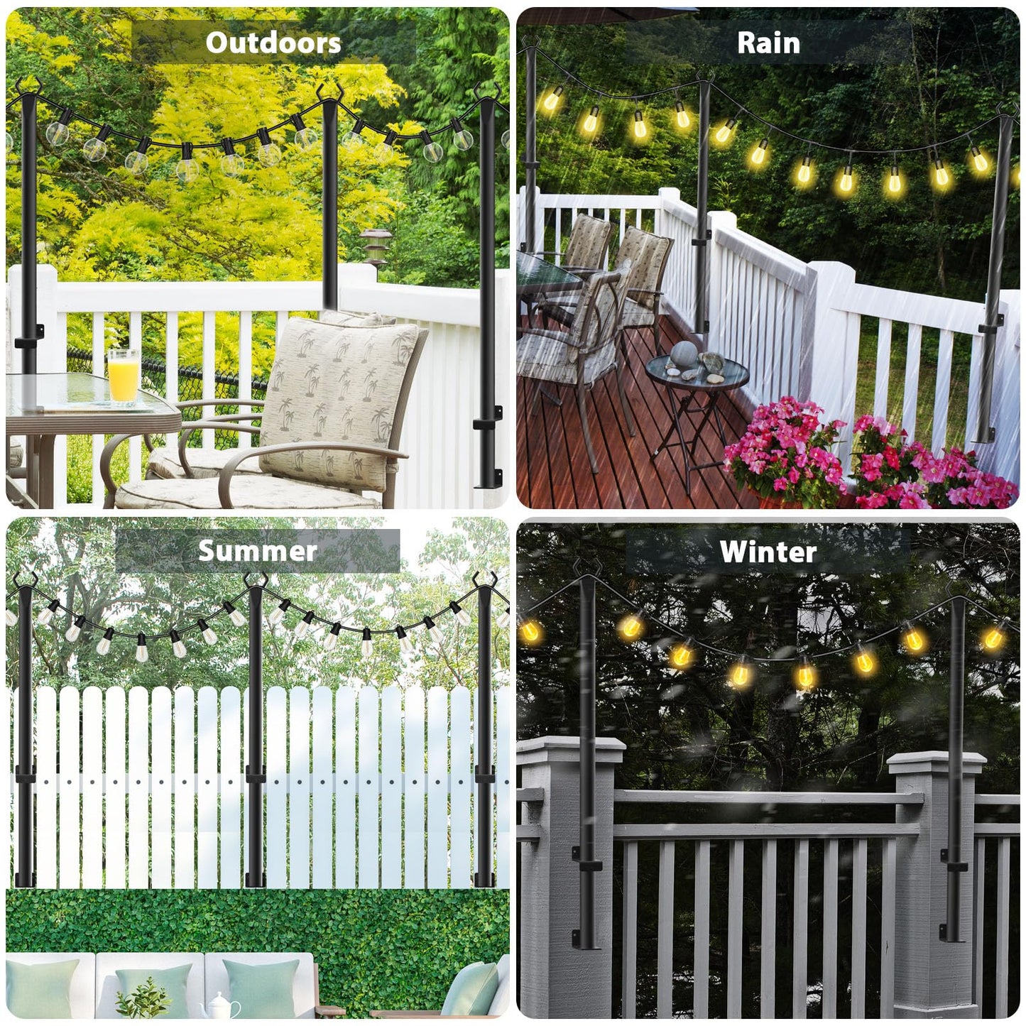 NUERPO 4 Pack String Light Poles,5Ft Metal Poles for Outdoor String Lights,Outdoor Light Poles with Post,Poles/Stand