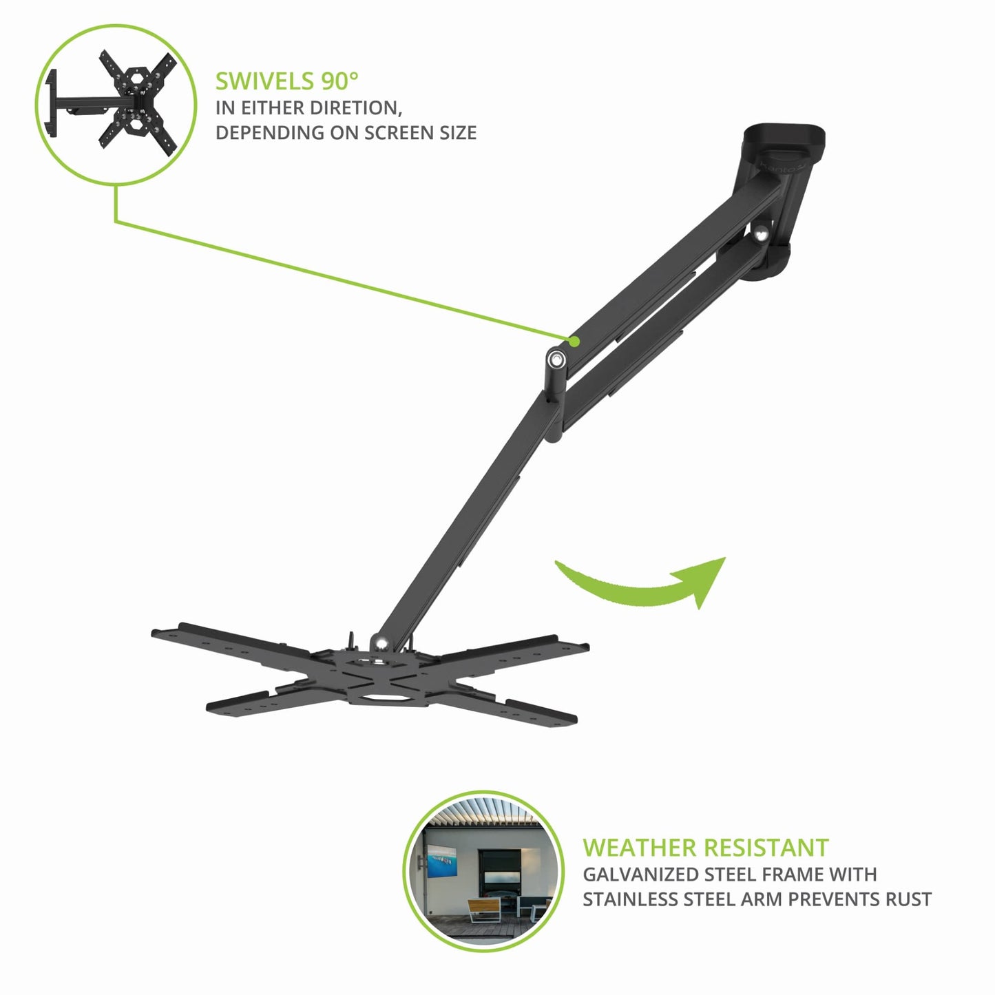 Kanto PS400SG Stainless Steel Outdoor Full Motion TV Mount for 30" to 70" TVs Up to 88 lb | Stainless Steel Arms | Integrated Cable Management | Low