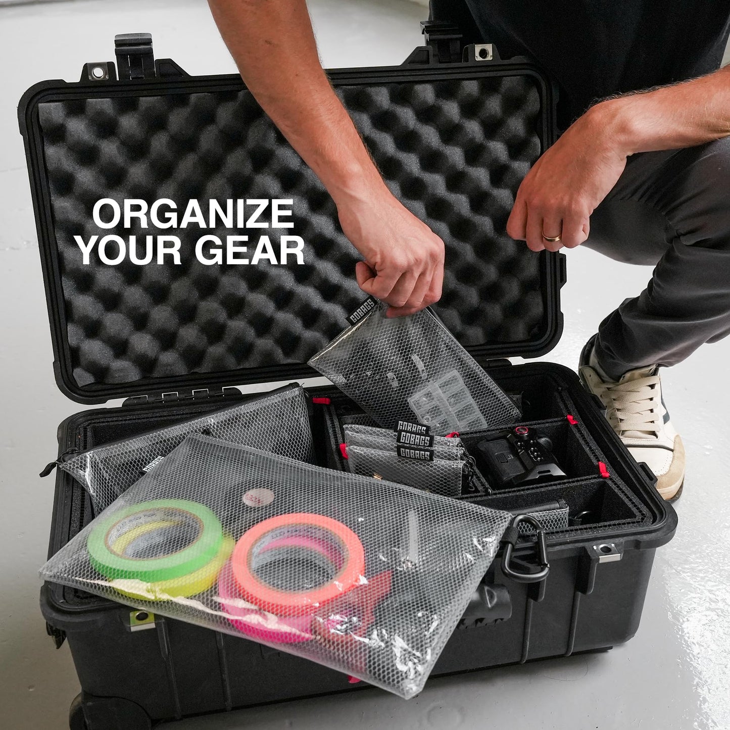 GOBAGS Air Production Multi?Size Clear Zipper Pouch (4?Pack) - Cable Organizer & Travel Gear Bag for Electronics, Camera Accessories, Tool Pouch &