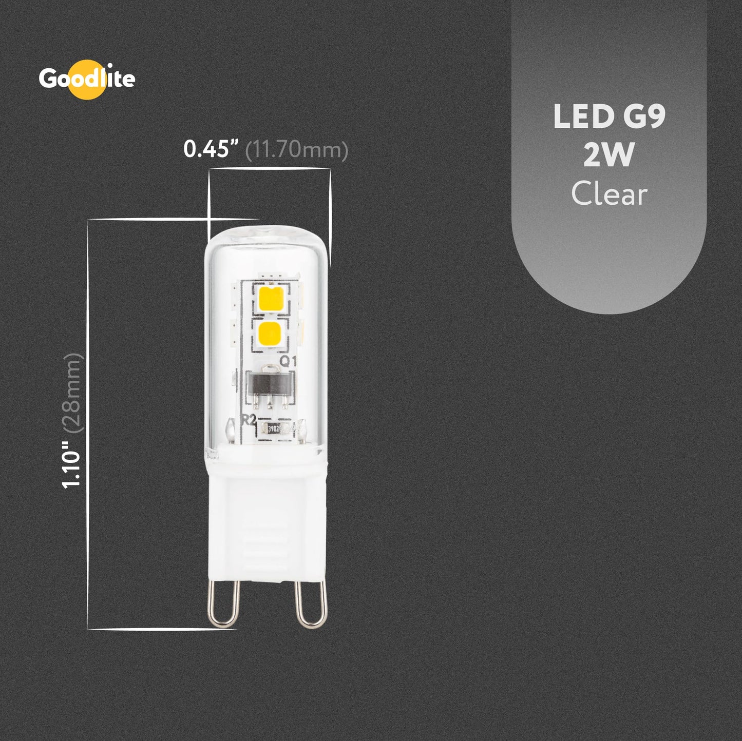 Goodlite G-83425 2W Led G9 Dimmable 120V 200 Lumens 300 Degree Beam Angle, 30W Equal T9 Light Bulb, 5000K Super White Clear Ul Listed…