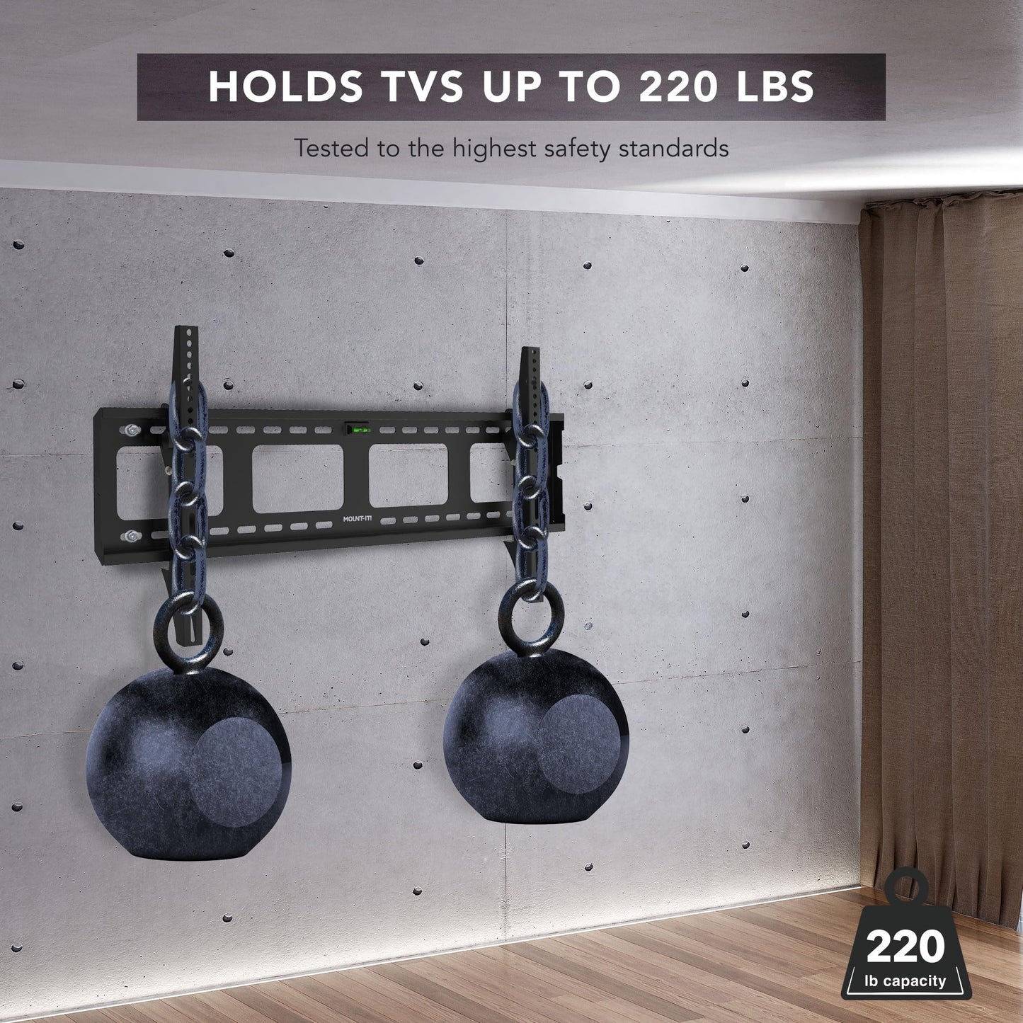 Mount-It! Heavy-Duty Low-Profile Tilt TV Wall Mount for 65-90 Inch TVs | Ultra-Slim 1.5" Depth, Holds 220 lbs | Downward Tilt for Anti-Glare | VESA