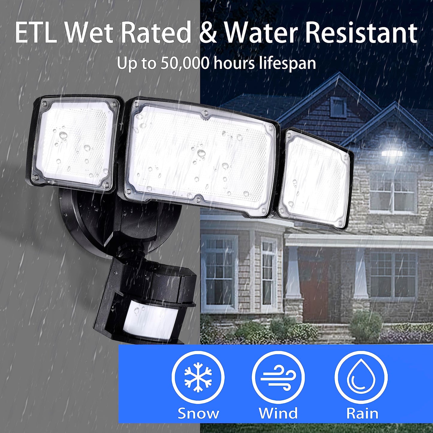 AWSENS 40W LED Security Lights Motion Sensor Light Outdoor, 180 Degree, 4000LM, 5000K, ETL Water Resistant, 3 Head Motion Detected Flood Light