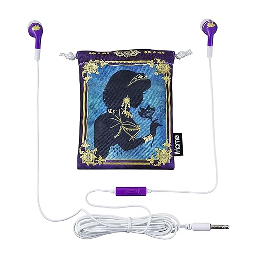 eKids Disney Princess Jasmine Earbud & in-Ear Headphones, Aladdin Wired Earbuds with Microphone, Ear Buds with Pouch for Fans of Aladdin Merch…