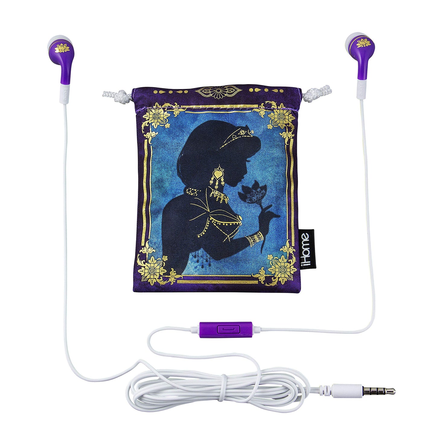 eKids Disney Princess Jasmine Earbud & in-Ear Headphones, Aladdin Wired Earbuds with Microphone, Ear Buds with Pouch for Fans of Aladdin Merch…