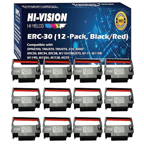HI-VISION HI-YIELDS 12-Pack Compatible ERC-30 (Black/Red) Ink Ribbon Replacement for Epson M119 M119B M119D M133A M270 M52JB IT-U375 TM-200 TM-260