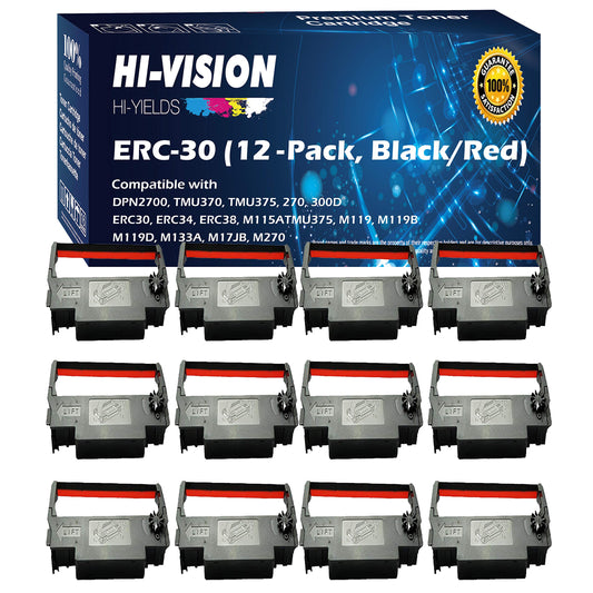 HI-VISION HI-YIELDS 12-Pack Compatible ERC-30 (Black/Red) Ink Ribbon Replacement for Epson M119 M119B M119D M133A M270 M52JB IT-U375 TM-200 TM-260