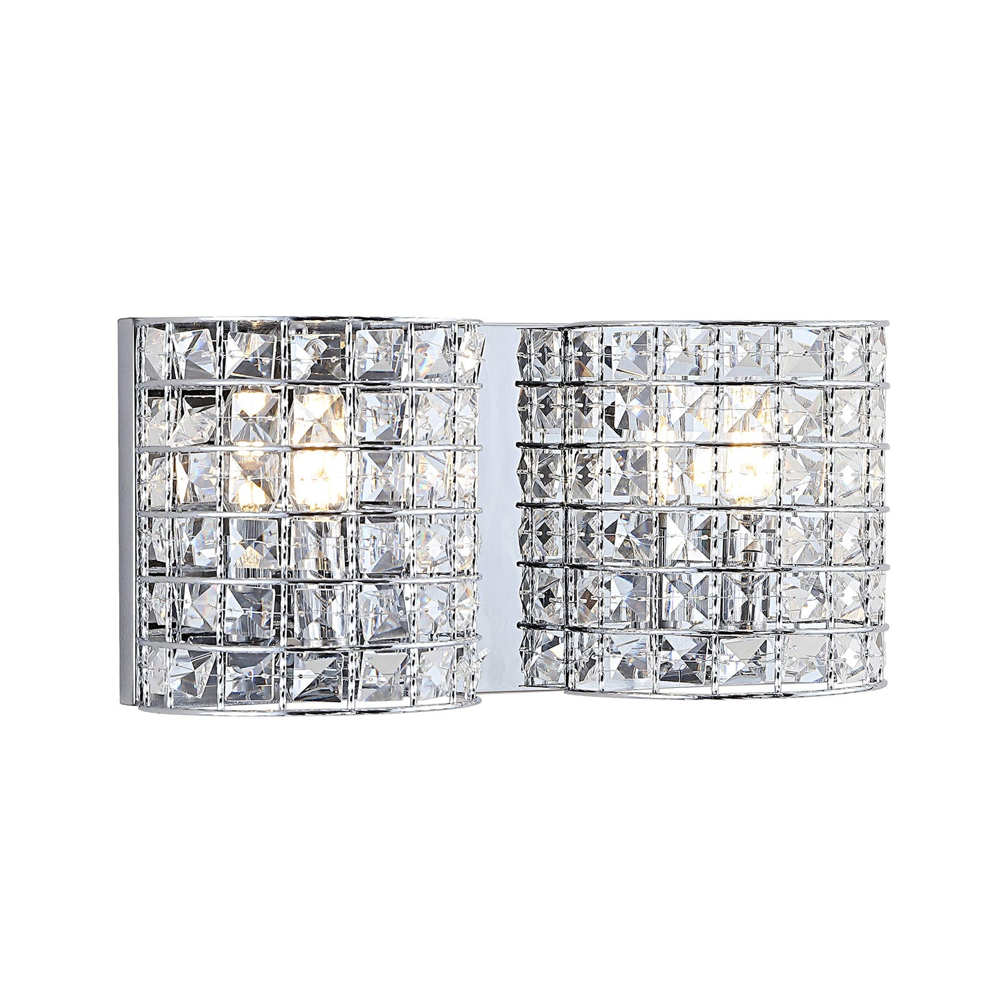 JONATHAN Y 15" Chrome Modern LED Vanity Light Sconce for Bathroom Decor, 2-Light, Clear Crystal Shade, Glam Wall Lighting for Hallway Entryway, LED