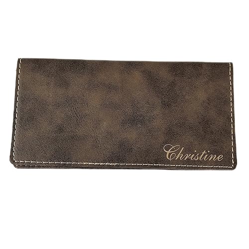 Personalized Checkbook Cover Faux Leather Permanently Engraved (Brown)
