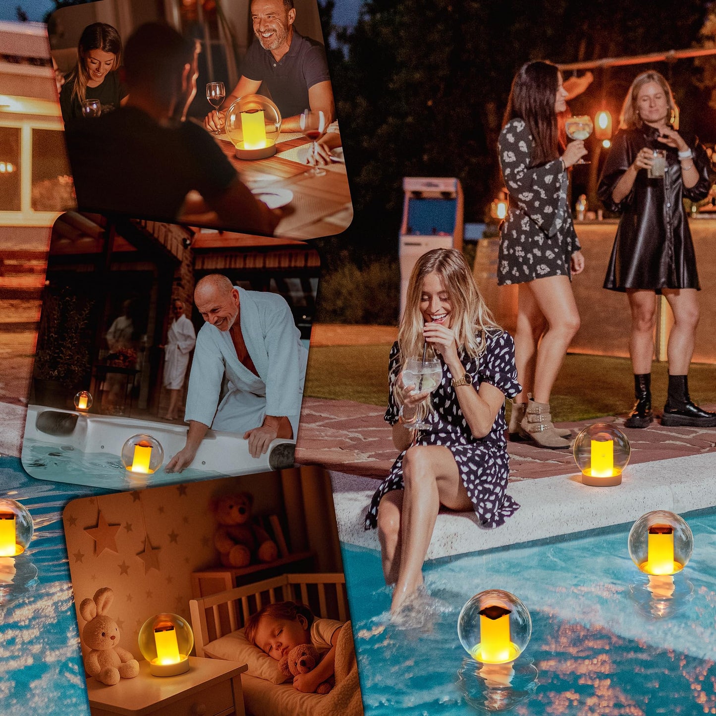 VISOFO Solar Floating Pool Lights for Swimming Pool | Outdoor Waterproof Decorations Solar Powered Flame Led Lamp Inground Pond Flickering Decor Party