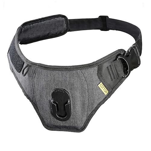 Cotton Carrier Slingbelt with Tether for One Camera. Camera Harness for Hiking and Traveling for Hands-Free Carrying