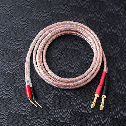 JORZOR 2 Pack Pin Type Plug to Banana Male Plug Speaker Cable?Audiophile 14 AWG OFC Speaker Wire (5M(16.4FT), 2 pin to 2 Banana Plug)