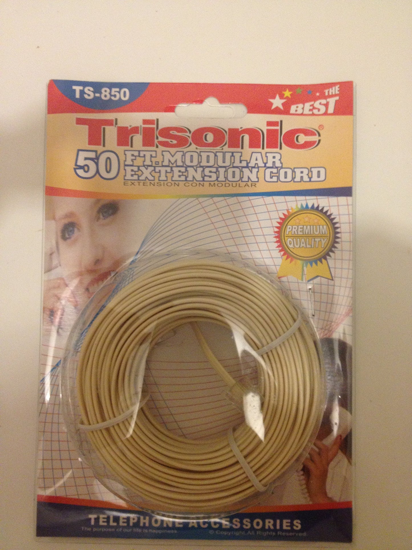 Trisonic 50 feet Telephone Phone Extension Cord Cable Line Wire (50 Feet, Ivory)