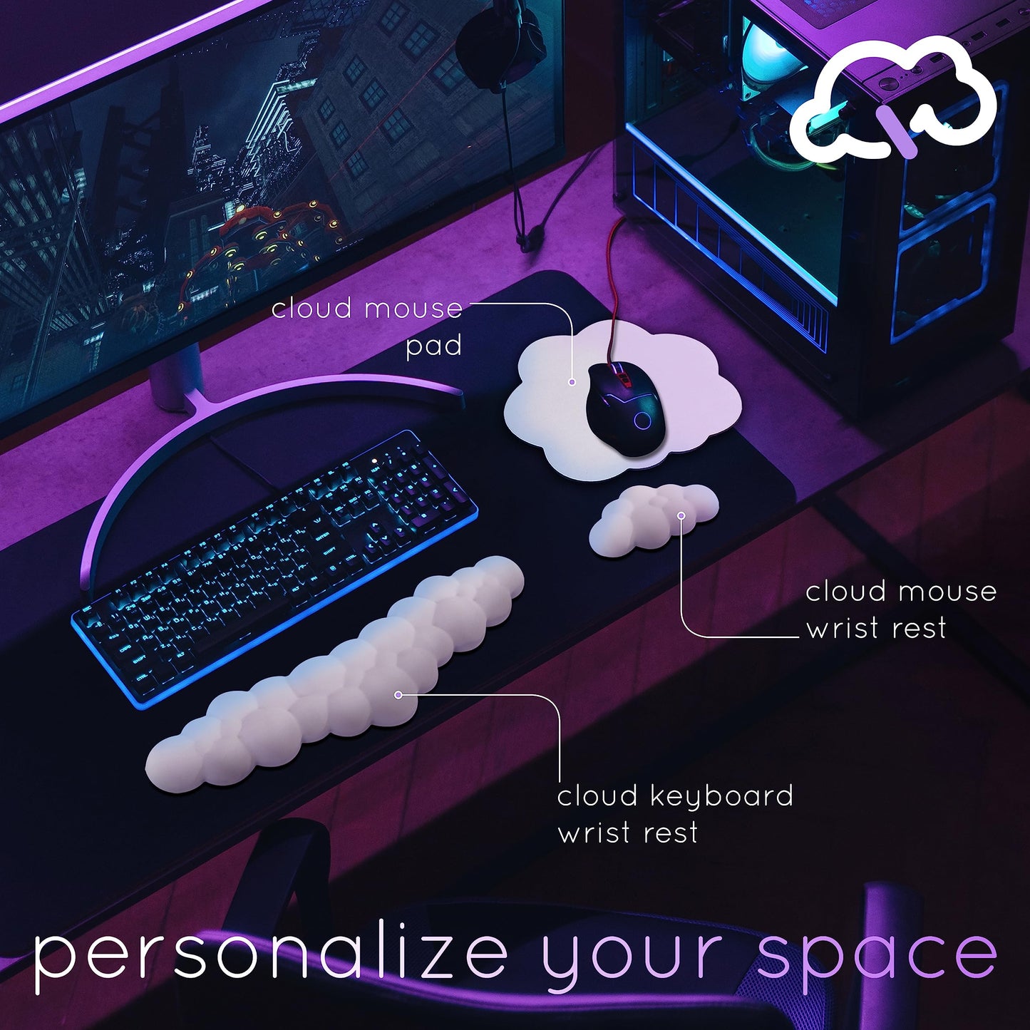 Create-ables Qloud Cloud Wrist Rest Keyboard Wrist Rest for Computer Keyboard Pad, Cloud Keyboard Wrist Rest, Wrist Pad for Keyboard, Memory Foam, Non