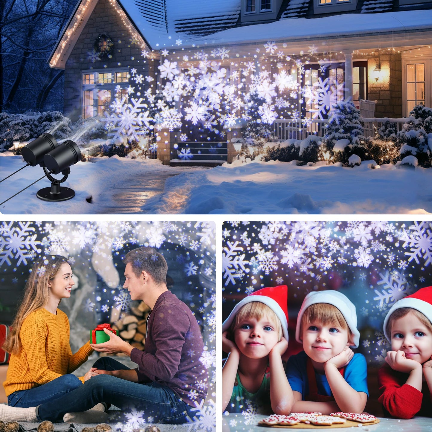 2025 MuliVid Christmas Projector Lights Outdoor, Double Head Snowfall LED Lights Waterproof, Outdoor Christmas Snowflake Projector Light for Xmas